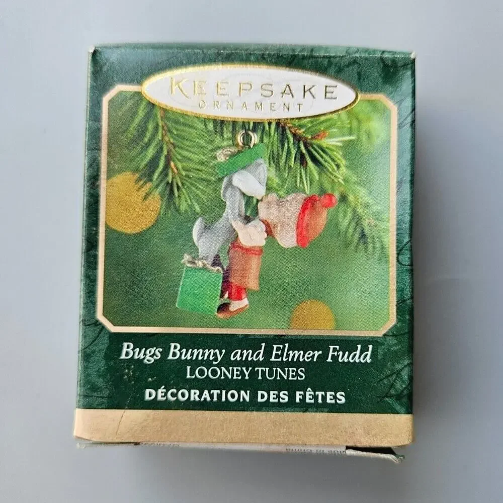 Vintage Miniature Bugs Bunny and Elmer Fudd Hallmark Looney Tune Ornament